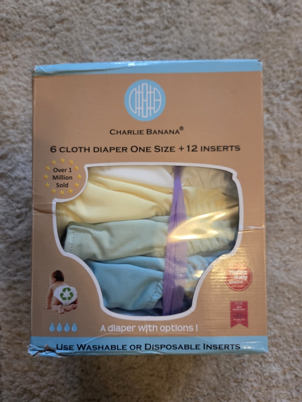 NIB Charlie Banana Pastel Cloth Diaper Set Of 6 With 12 Inserts NEW Pocket Style